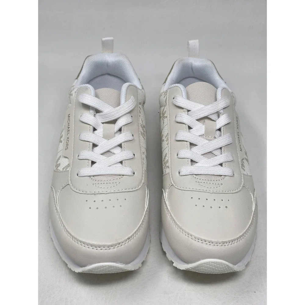Michael Kors Landry Womens Size 5 Sneakers Cream Gold MK Logo Low Top Shoes New